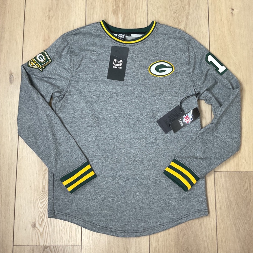 Ultra Game NFL Green Bay Packers Mens Size Medium Gray Long Sleeve Shirt NWT